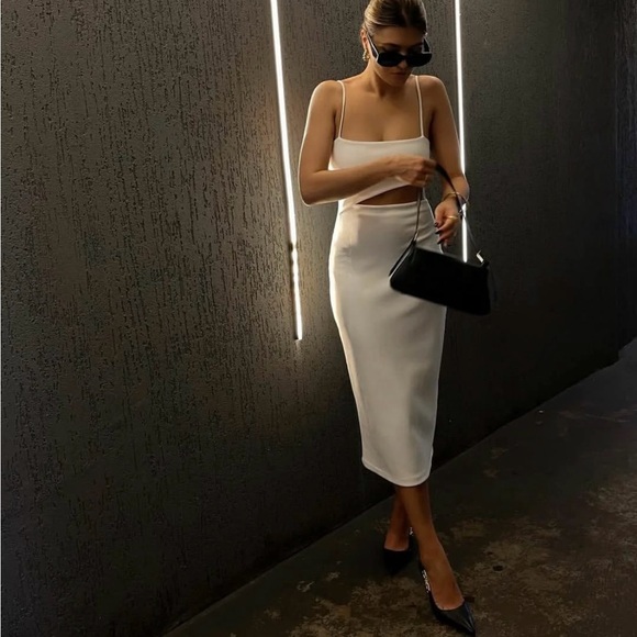 Zara Cut Out Midi Bodycon Shower Bridal Wedding Dress - Picture 4 of 12